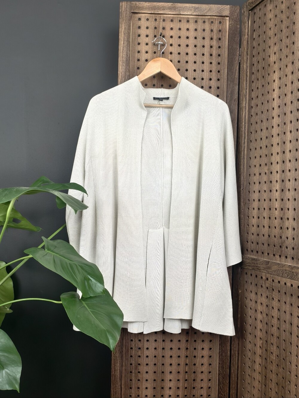 Eileen Fisher Cream Gray Open-Front Knit Cardigan
